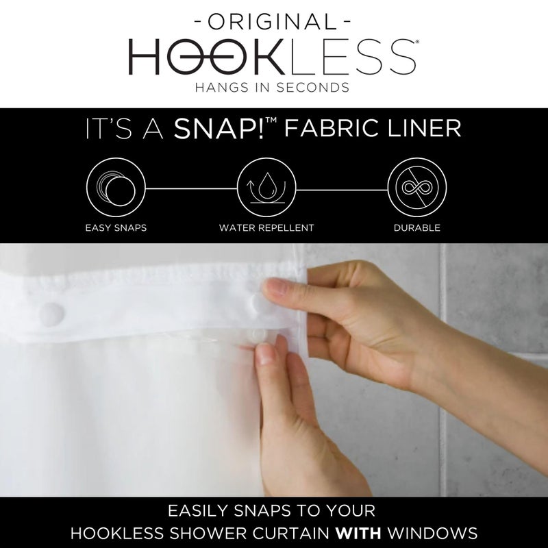 Hookless It's A Snap! 3-in-1 Shower Curtain With Waffle Fabric, Sheer Top Window, Flex-On Rings & Liner, 71" x 74", White - Image 5
